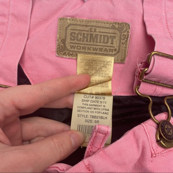 VINTAGE 1990s Schmidt Bubblegum Pink Workwear Overall Bibs Zip-Up Insulated - Picture 10 of 13